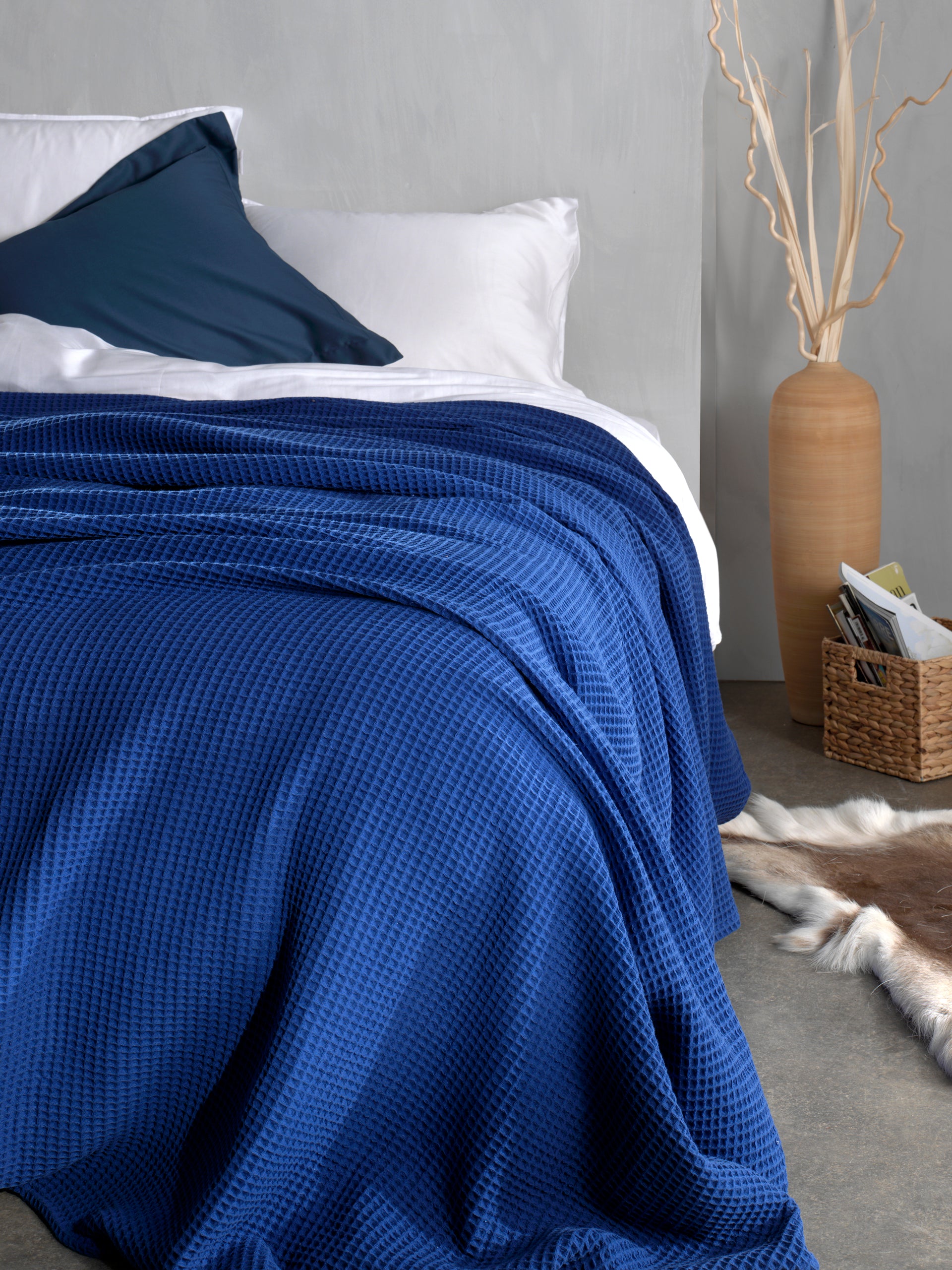 Heckettlane Ink Blue Wafel Bedsprei, gemaakt van 65 Gerecycled Katoen